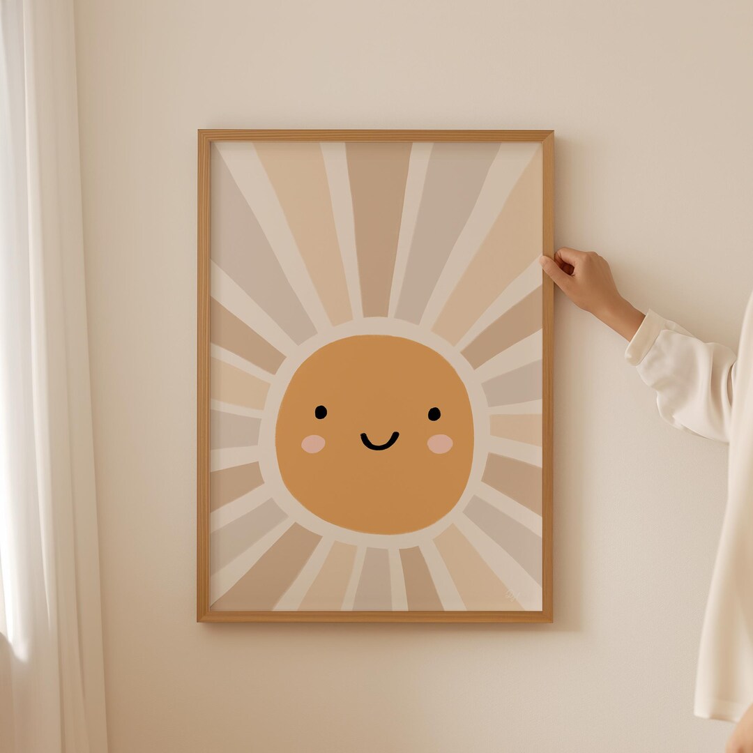 Sun Kids Wall Decor, Sun Printable Art, Smiling Sun Print, Boho Sun ...