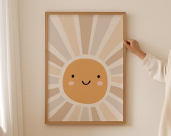 Sun Kids Wall Decor, Sun Printable Art, Smiling Sun Print, Boho Sun Nursery Print, Nursery Wall Art, Girls Bedroom Decor, Fun Playroom Decor