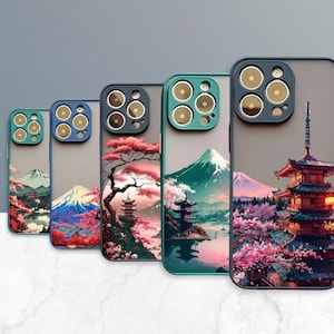 Capa de celular com mapa de paisagem do Monte Fuji estética capa fina para iPhone 16 15 14 13 12 11 X Pro Max Plus pintado de anime asiático japonês