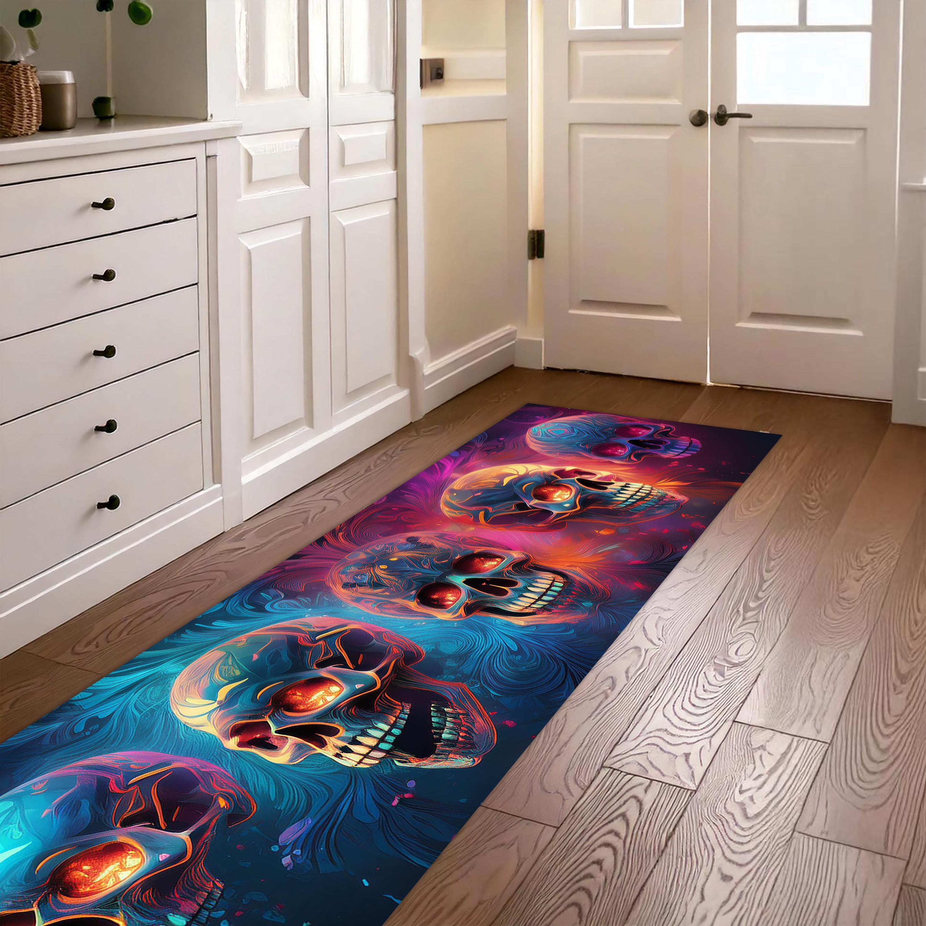 トリッピー スカル ランナー ラグ | サイケデリック スカル デザイン