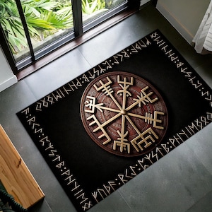 Vegvisir Rug, Norse Mythology Rug, Viking Compass Decor, Viking Rug, Scandinavian Decor, Nordic Compass Rug, Viking Rug