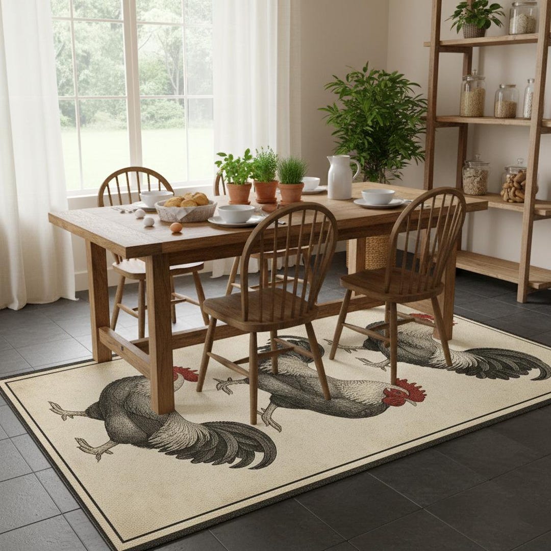 Rustic Rooster Farmhouse Runner Rug – Kitchen Carpet With Country ...