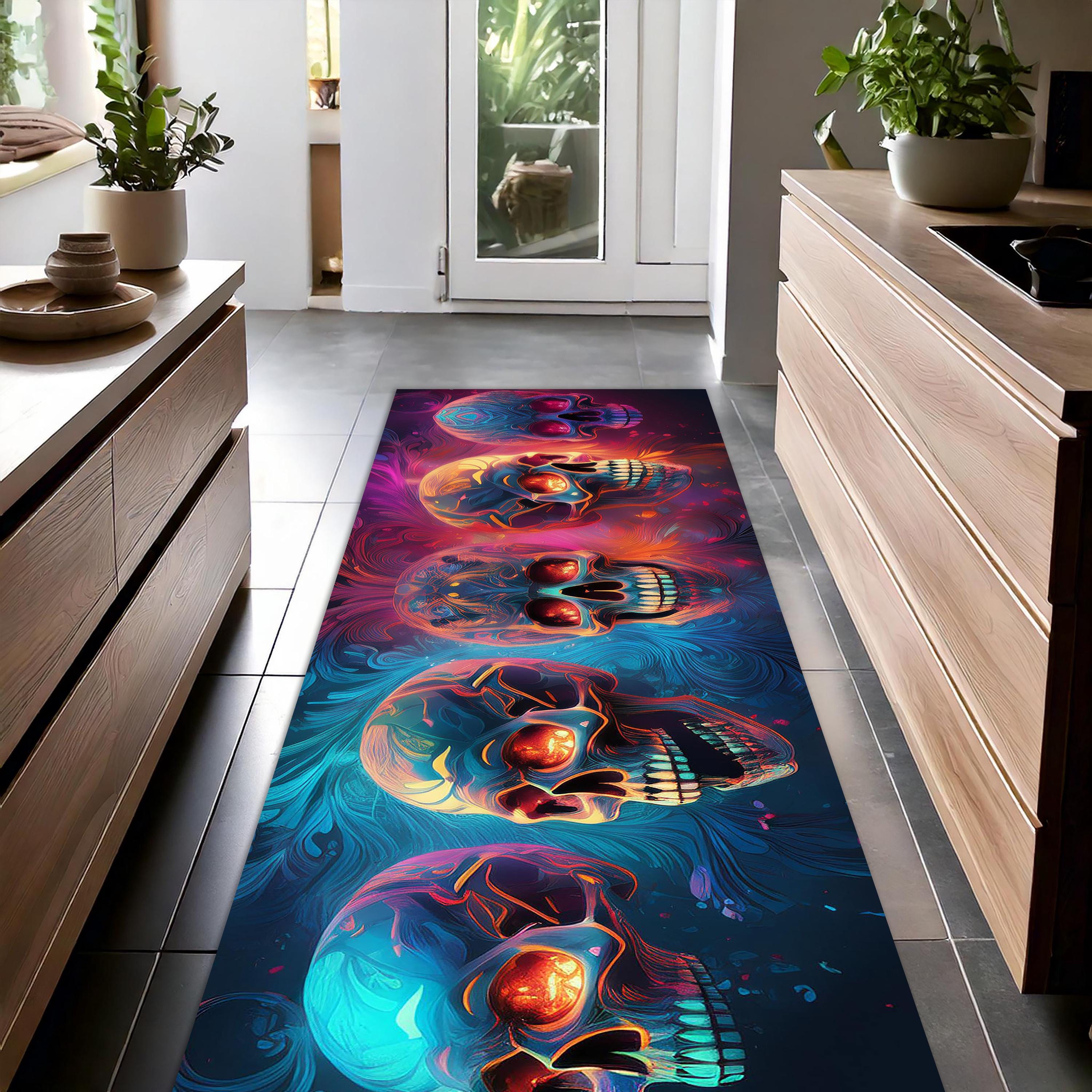 トリッピー スカル ランナー ラグ | サイケデリック スカル デザイン