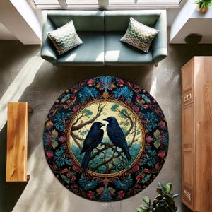 Woodland Fairycore Raven Whimsigoth Rug | Victorian Gothic Enchanted Forest Design | Mystical Home Decor