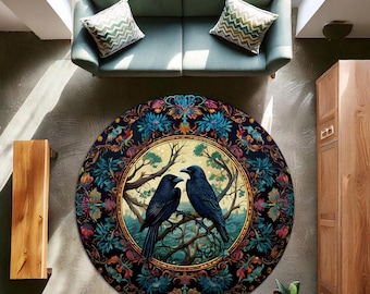 Woodland Fairycore Raven Whimsigoth Rug | Victorian Gothic Enchanted Forest Design | Mystical Home Decor
