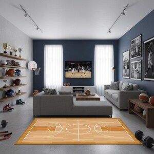 Tapis de terrain de basket-ball, Tapis de sport, Tapis de terrain, Tapis de ballon, Tapis de terrain, Tapis sur le thème du sport, Tapis personnalisable, Décoration de salle de jeux image 3