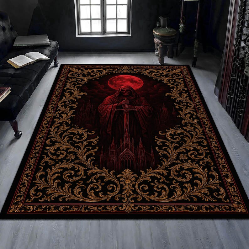Blood Moon Rug Crimson Reaper Baroque Rug, Gothic Dark Fantasy Carpet, Blood Moon Red ...
