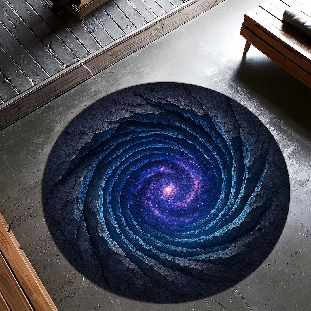 Universe Rug Galaxy Spiral Round Rug, 3D Optical Illusion Black Hole Carpet, Cosmic ...