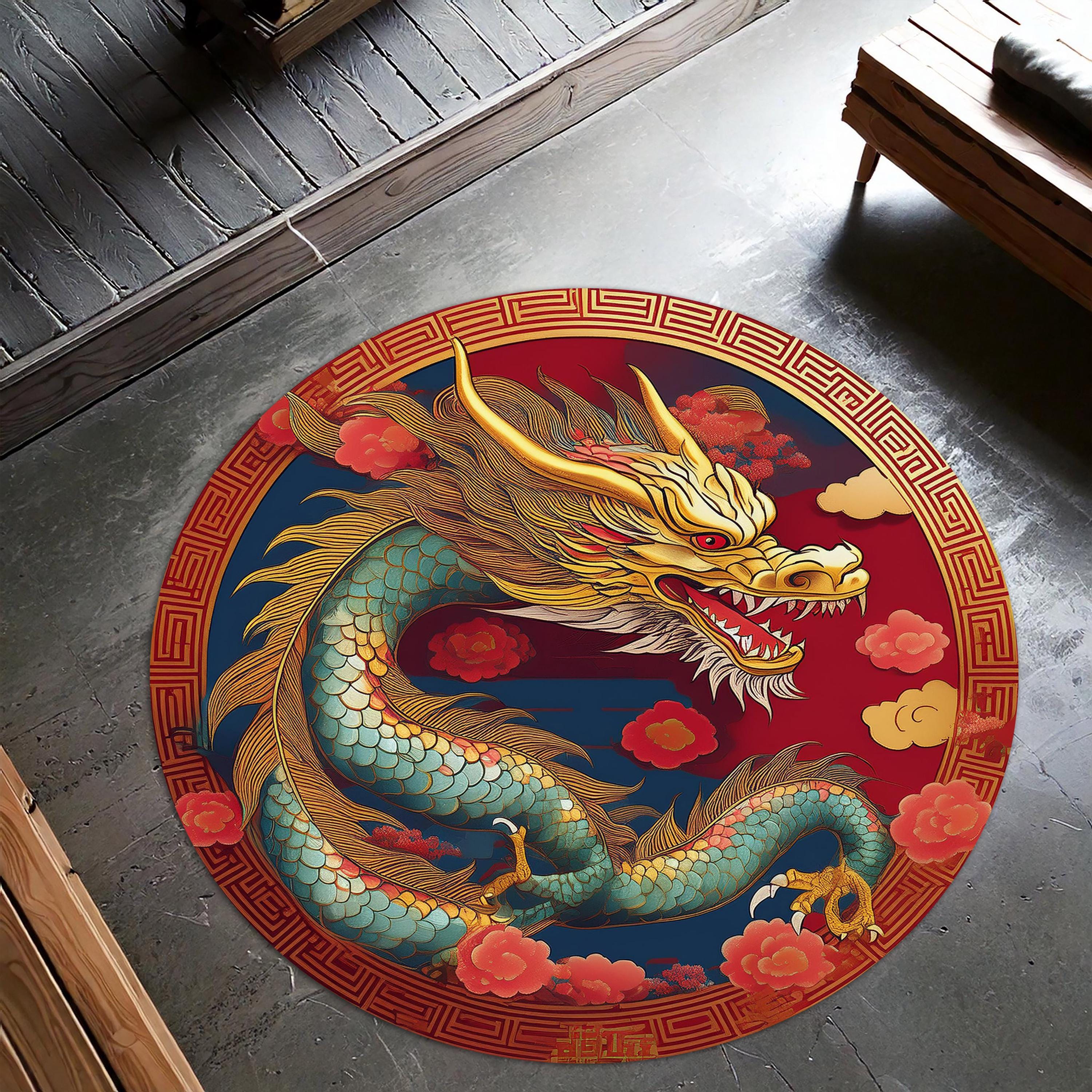 Dragon Round Rug, Inspired by Chinese and Japanese Mythology, Asian ...
