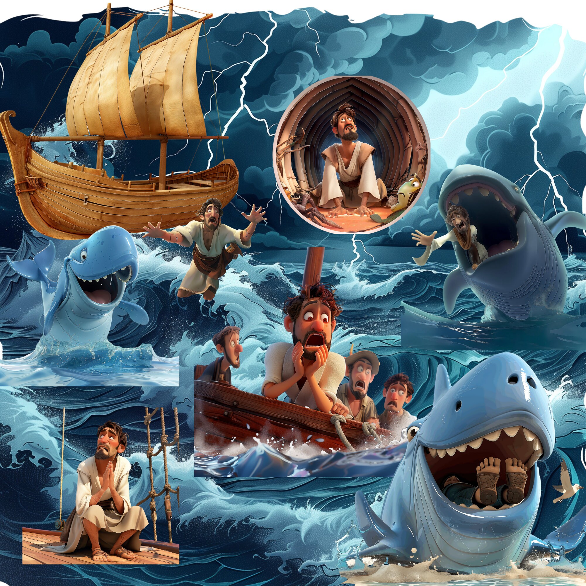 Jonah and the Whale Clipart Set | 16 High-quality PNG Images | 300 DPI ...
