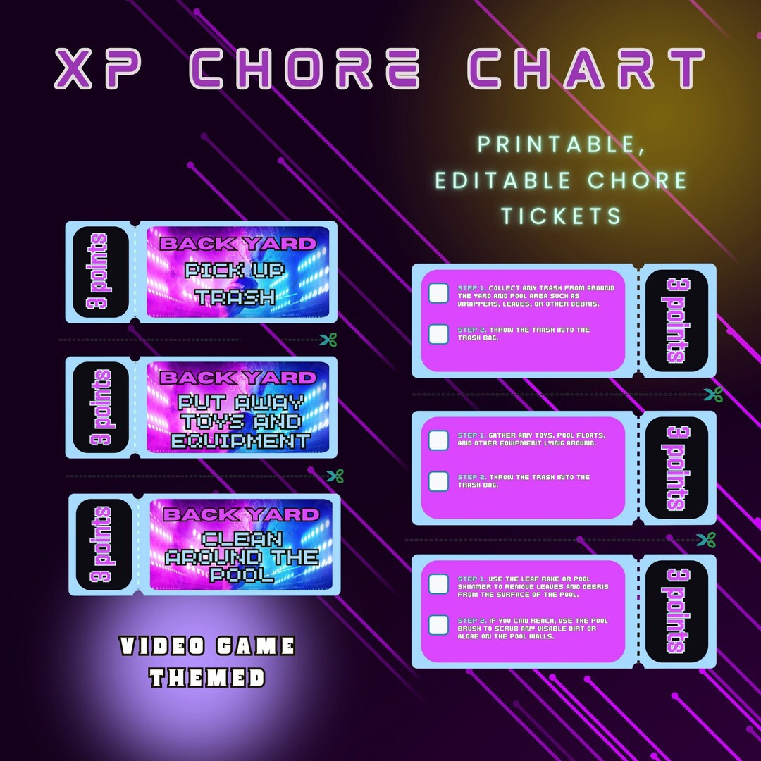 デジタルで編集可能、印刷可能な裏庭の雑用チケット | XP ポイント テーマ | 楽しくて魅力的な雑用チャート - Etsy 日本