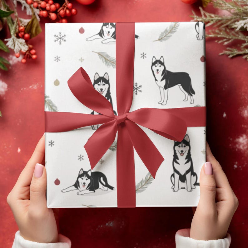 Siberian Husky Gift Wrap, Holiday Christmas Wrapping Paper for Dog ...