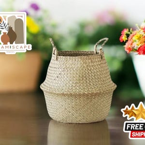 海藻籐バスケット | 籐製吊り下げ植木鉢 | 衣類や植物をスタイリッシュに収納 | 多用途で環境に優しい室内装飾
