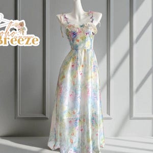Butterfly Strap Dress | Floral Ruffle Gown | Boho Lace Sundress | Elegant Summer Outfit | Chic Flowy Long Fit | Maxi Strappy Silhouette