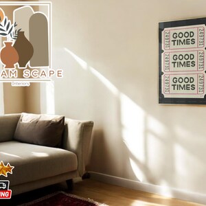 Trendige Retro Ticket Kunst | Leinwand 'Good Times' Print | Schwarz und Weiß Wand Dekor | Ungerahmtes Poster für Wohnzimmer