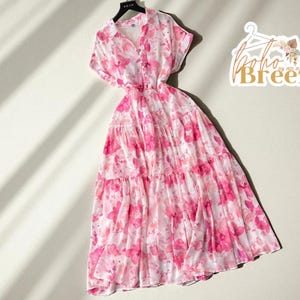 Women&#39;s Chiffon Long Dress | Printed Maxi Gown | Floral Waist Fit | Summer Fashion Wear | Soft Elegant Look | Flowing Evening Outfit