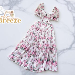Floral Long Flowy Dress | Backless Cross Style | Lace Up Party Look | Lightweight Summer Fit | Elegant Everyday Outfit | Chic Maxi Gown