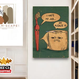 Poster vintage in carta kraft / Arte murale moderna con ragazza in bagno / Decorazione da bar retrò / Stampa di donna in bagno che legge il giornale