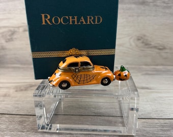 Rochard Limoges Halloween Car Trinket Box w Pumpkin Hand Painted France Rare