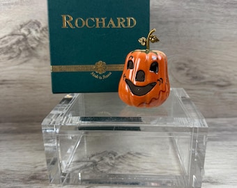 Rochard Limoges Jack O Lantern Pumpkin Trinket Box Halloween France w Box