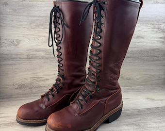 Vintage Red Wing Lace-Up Tall Boots Men 9.5E Leather USA Logger Linesman Style