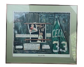 Signed Allen Hackney Larry Bird Celtics Lithograph 1987 Limited Edition 975/1000 – Framed Boston Celtics NBA Art
