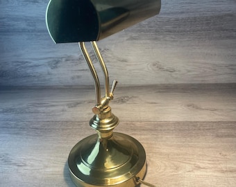Vintage Brass Bankers Piano Table Lamp Underwriters Lab Adjustable 13” Tall