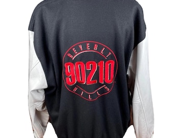 Vintage 90s Beverly Hills 90210 Varsity Jacket Small Black Wool Leather Bomber 1992 TV Show Jacket