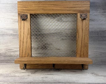 Rustic Jewelry Organizer with Earring Net Wall Mounted Wooden Hanging Holder