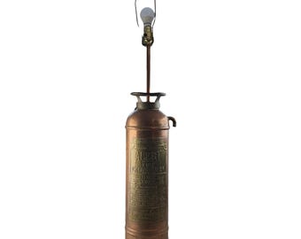 Antique Copper Brass “Alert” Fire Extinguisher Converted Lamp Display Decor