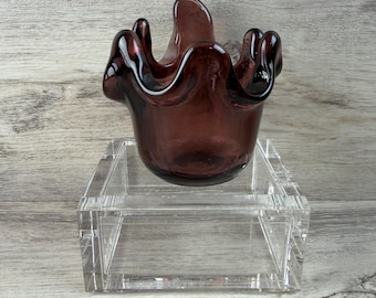 Signed Fire & Light Plum Splash Votive Candle Holder Recycled Glass