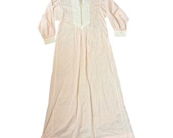 Vintage Christian Dior Lingerie Nightgown Pink Lace Long Sleeve USA Made
