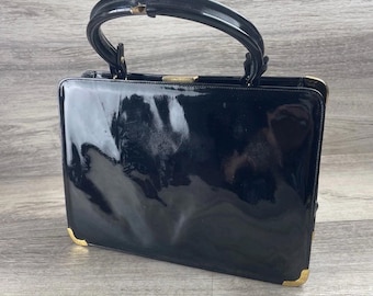 Rare Vintage 1950s–60s Mark Cross Black Leather Frame Handbag | Made in Italy | Red Interior | Mid-Century Designer Purse