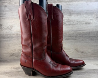 Vintage Frye Men’s Western Boots 14” Tall Made USA Burgundy Leather Size 8.5 D