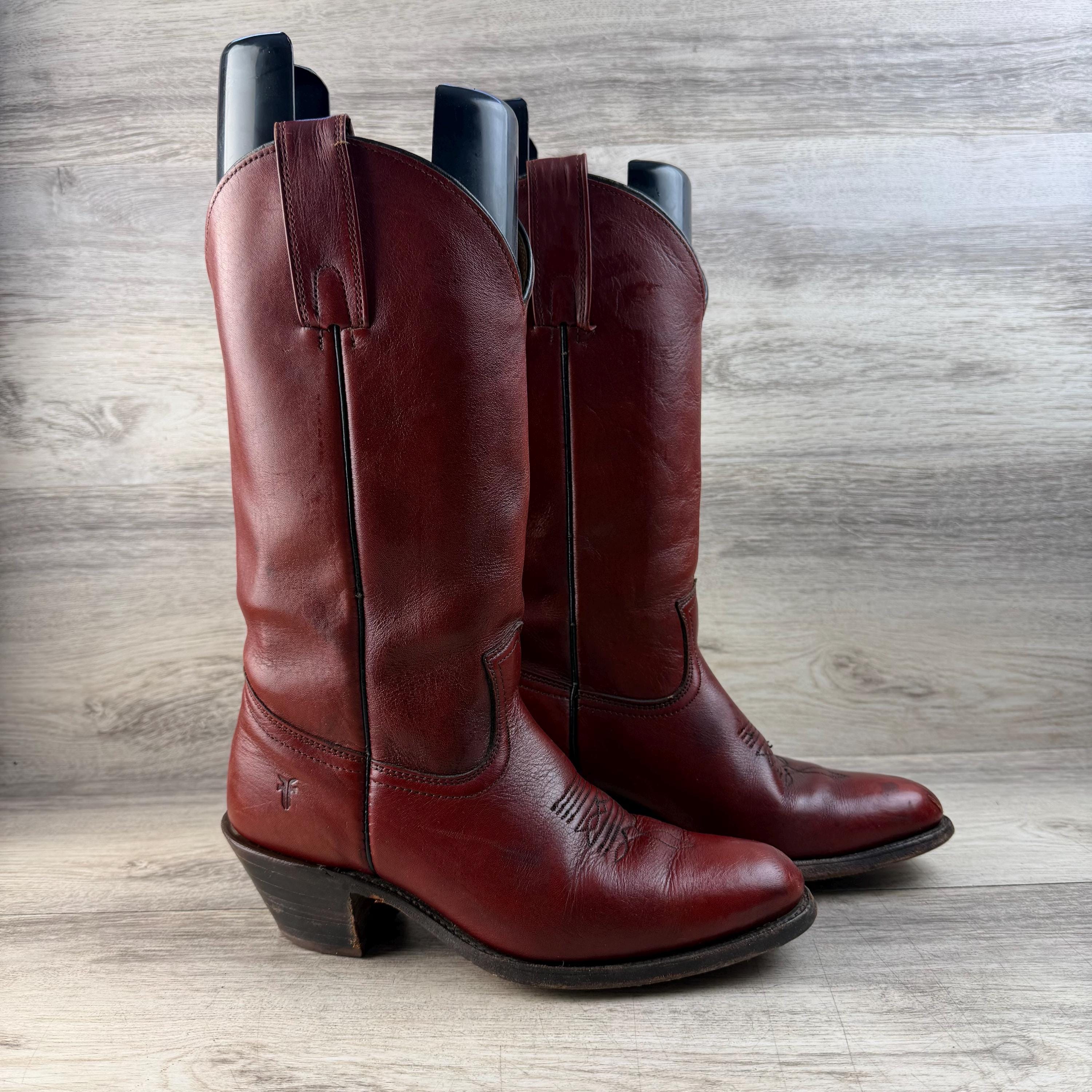 Vintage Burgundy Leather Cowboy Boots Mens Size 8.5 EU 42 Distressed Vintage Acme 4939 Mens Burgundy Western | Mercari main image 3