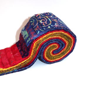 Rollo de tela de algodón para acolchado batik, verde, amarillo, rojo y azul, tiras de 2,5 x 40 pulgadas