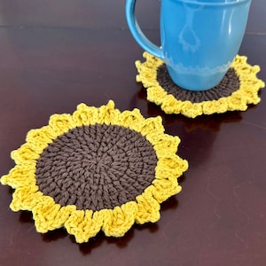 Sunflower coasters, crochet coaster set, crochet sunflower coasters, home decor, crochet coasters, flower coasters, handmade coasters