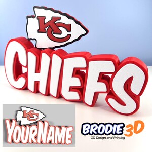 Personalised 3D Printed Kansas City Chiefs Name Plate | Custom NFL Fan Gift | Chiefs Decor | Football Room Sign | Man Cave Display