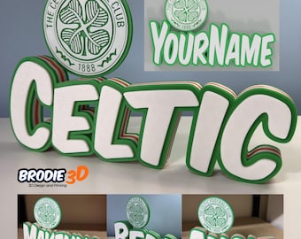 Personalized 3D Printed Celtic FC Name Plate | Football Soccer Fan Gift