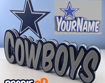 Personalized Dallas Cowboys 3D Printed Name Plate | NFL Fan Gift