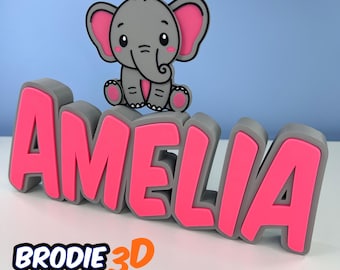 Aangepast naambord babyolifant | 3D-geprinte kinderkamerdecoratie