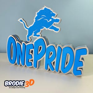 Detroit Lions One Pride Custom Name Sign – 3D Printed NFL Fan Gift – Personalised Lions Nameplate – Blue & Silver Football Decor