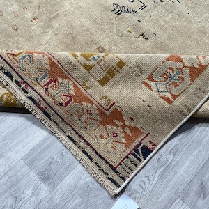 4x8 Brown Orange Blue Orange Vintage Rug, 4x8 Oushak Area Rug, Turkish Kitchen Bedroom Diningroom Dorm Diningroom Rug, Home Decor, 4.1x7.8Ft