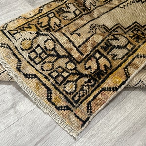 2x4 Yellow Beige Brown Vintage Rug, 2x4 Oushak Doormat, Turkish Livingroom Bathroom Bedroom Kitchen Dorm Nursery Rug, Home Decor, 2.1x3.6 ft