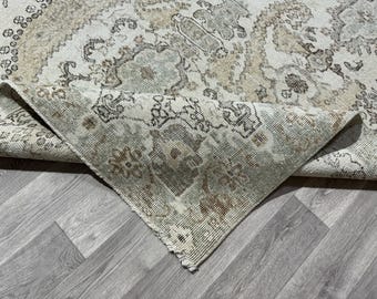 5x9 Orange Green Beige Vintage Rug, 5x9 Oushak Rug, Turkish Kitchen Bedroom Livingroom Patio Diningroom Entry Rug, Home Decor, 5.2x9.1 Ft