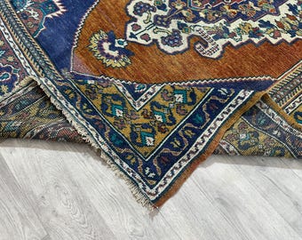 5x8 Oushak Rug: Red, Orange, Blue, Purple Turkish Wool Rug