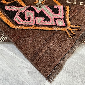4x8 Orange Pink Brown Vinatge Rug, 4x8 Turkish Rug, Oriental Kitchen Bedroom Livingroom Patio Diningroom Entry Rug, Home Decor, 3.7x8.0 Ft