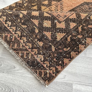3x8 Brown Faded Red Turkish Runner, 3x8 Oushak Runner, Vintage Kitchen Bedroom Livingroom Hallway Entryway Narrow Rug, Home Decor, 2.6x8.4Ft