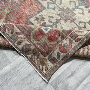 Tappeto da corridoio turco rosso blu beige verde 3x10, tappeto da corridoio Oushak, tappeto da corridoio vintage per soggiorno, corridoio per cucina, ingresso, patio, arredamento per la casa, 3,4x9,6 piedi