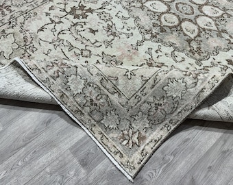 5x8 Pink Beige Brown Turkish Natural Rug, 5x8 Vintage Rug, Oushak Livingroom Bedroom Bathroom Kitchen Office Kids Rug, Home Decor, 5.2x8.2Ft